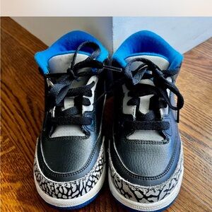 Jordan 3 Retro Kids Black, Gray & Blue Elephant-Print Sneakers